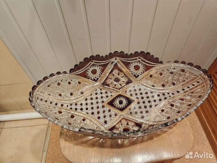 Ваза-ладья цветной хрусталь.Германия.Винтаж