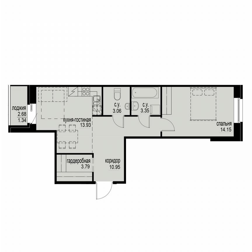 1-к. квартира, 50,6 м², 2/12 эт.