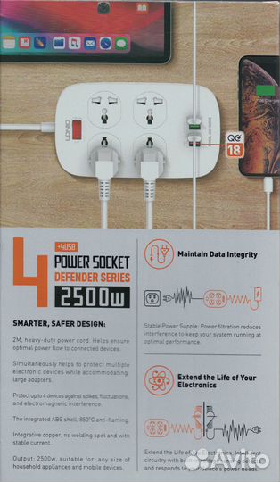 Удлинитель сетевой фильтр с 4 розетками и 4 USB