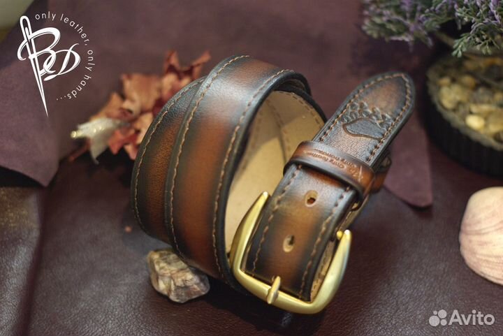 Брутальный кожаный ремень ручной работы