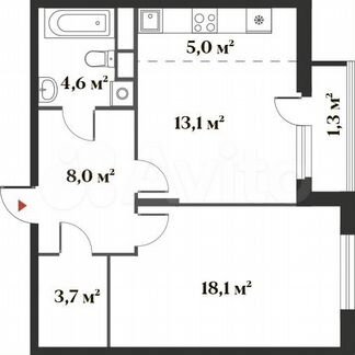 2-к. квартира, 52,2 м², 4/6 эт.