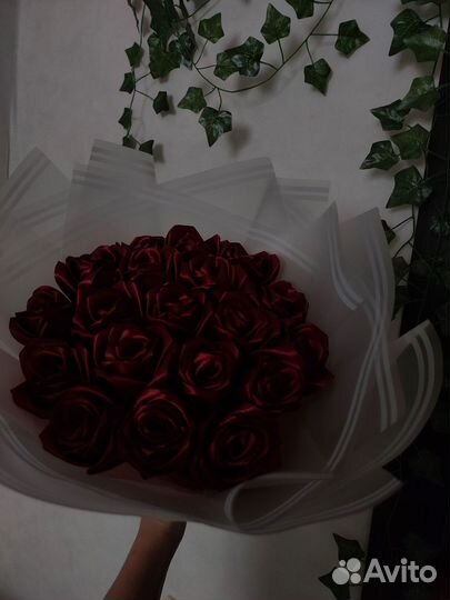 Букет роз из атласных лент на заказ