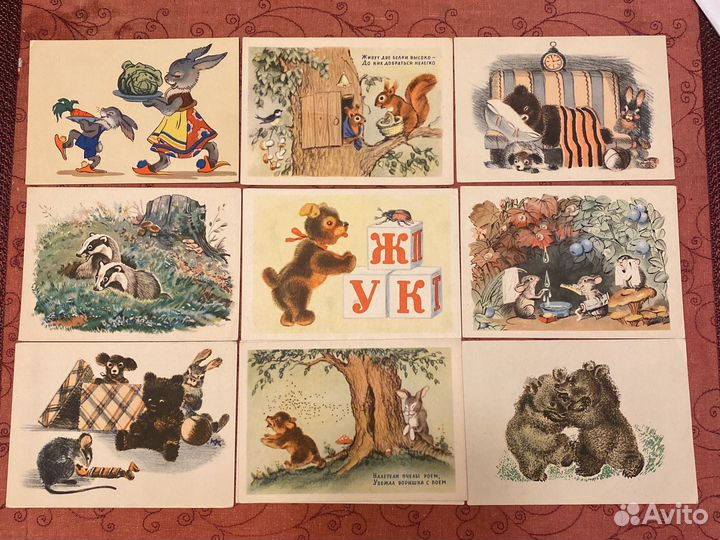 Открытки СССР 60-е животные,пословицы,загадки