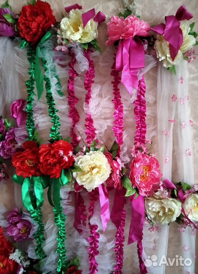 Свадебные украшения на машину, лента с цветами