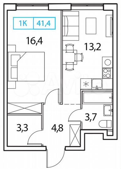 1-к. квартира, 41,4 м², 6/17 эт.