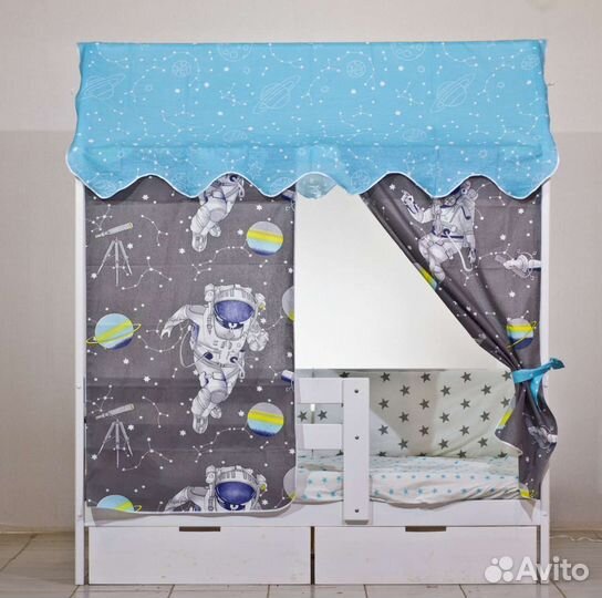 Комплект Крыша и шторки на кровать домик (Хлопок)