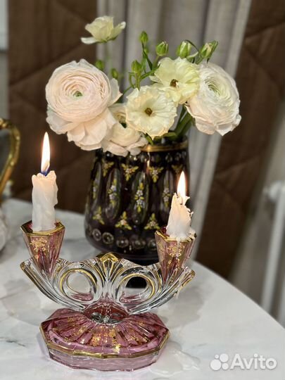 Ваза и подсвечник Хрусталь Германия антик