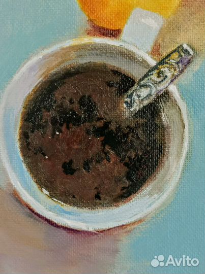 Картина с чашкой кофе. Масло, 24*18