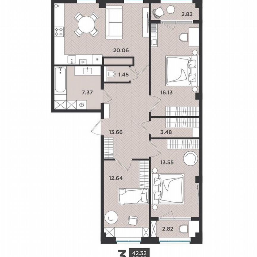 3-к. квартира, 94 м², 4/4 эт.