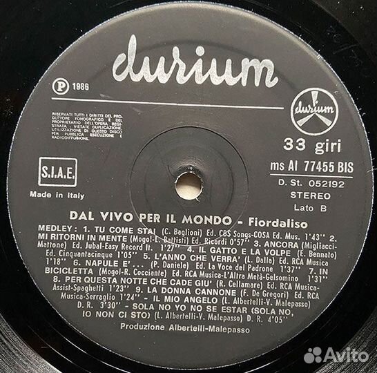 Fiordaliso Dal Vivo Per Il Mondo 1985 Italy