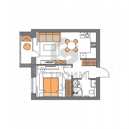 1-к. квартира, 42,8 м², 5/9 эт.