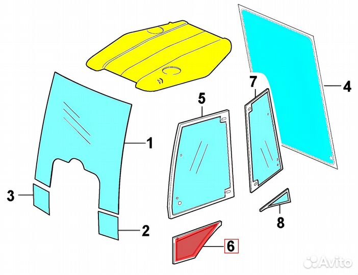 Стекло двери правое нижнее Caterpillar 