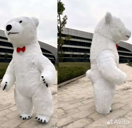 Надувной костюм белого медведя, белый мишка