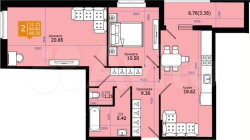 2-к. квартира, 69,2 м², 3/8 эт.