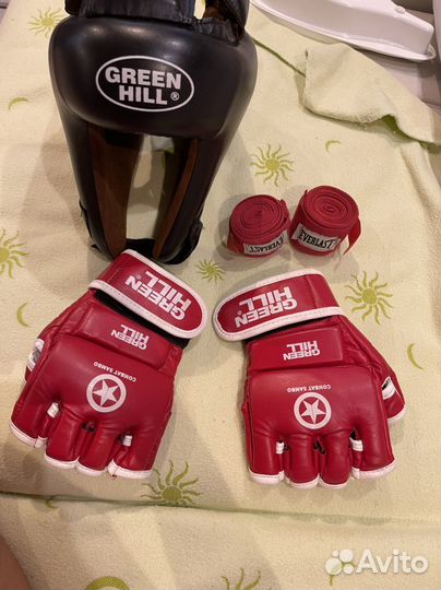 Шлем, перчаткиgreen hill, бинт everlast