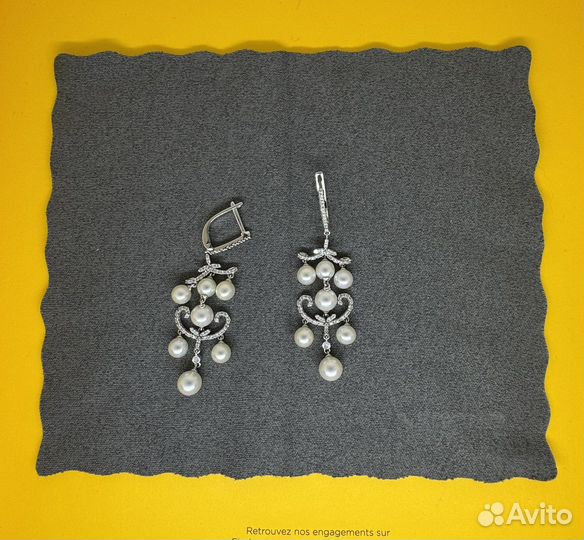 Золотые серьги 585 с бриллиантами и жемчугом