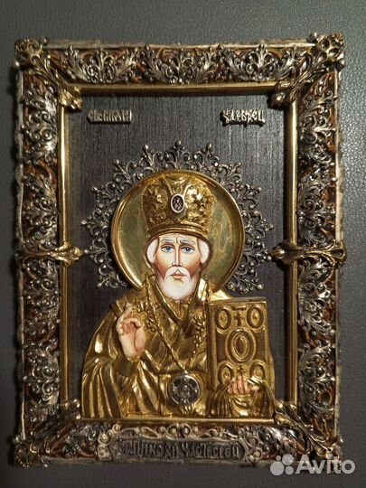 Икона св. Николай (серебро, художник Яценко)