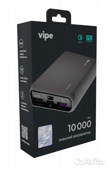 Внешний аккумулятор Vipe Onyx 10Ah. Новый