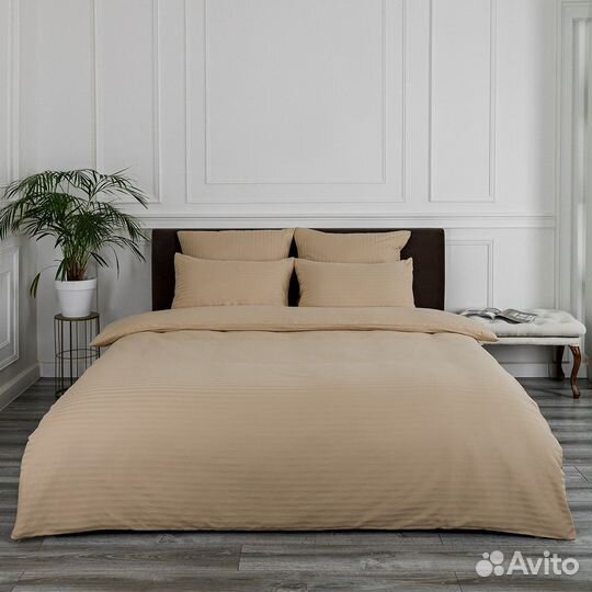 Постельное белье Софи Карамель новое страйп-сатин