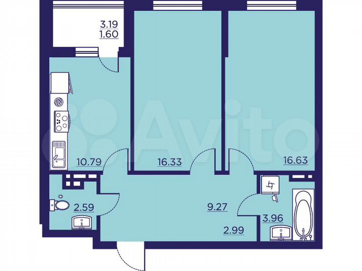 2-к. квартира, 64,1 м², 8/18 эт.