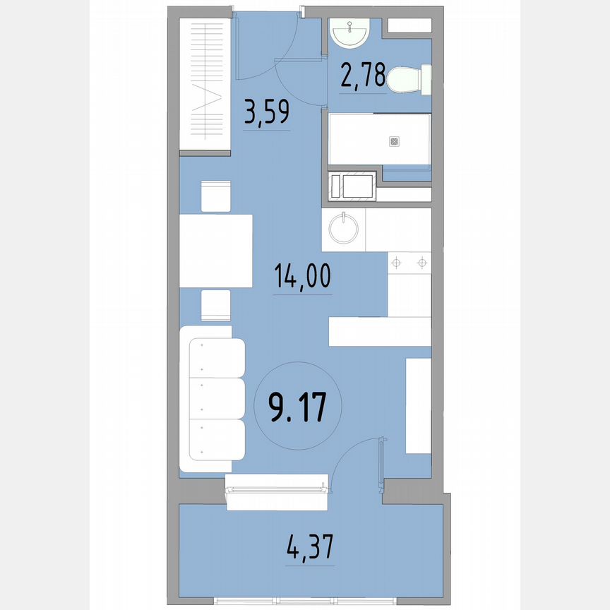 1-к. апартаменты, 24,9 м², 9/13 эт.