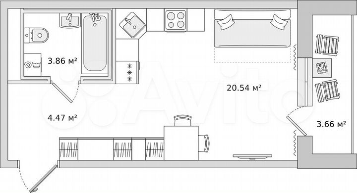Квартира-студия, 28,9 м², 10/21 эт.
