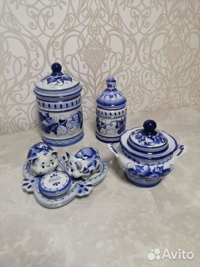 Гжель сахарница набор для специй банка для сахара