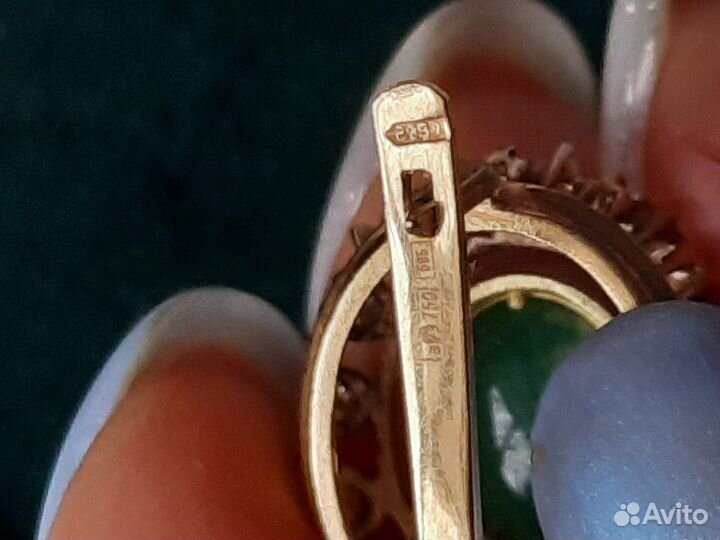 Золотые серьги СССР изумруд бриллиант 750
