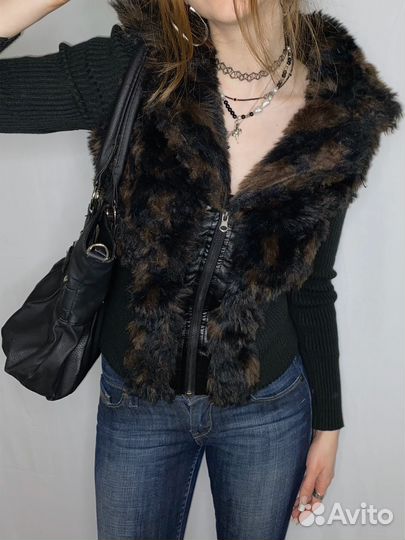 Кофта с мехом y2k винтаж
