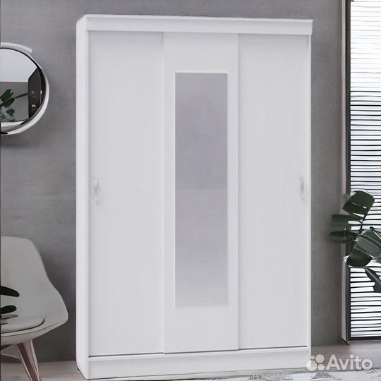 Шкаф-купе с зеркалом в спальню на 1,3 метра Белый
