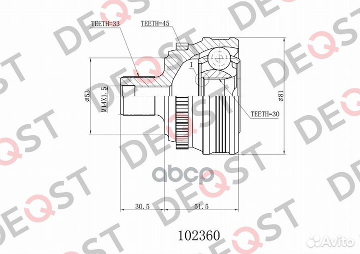 ШРУС audi 80 1.6-2.3 86-91 нар.(ABS) 102360 deqst