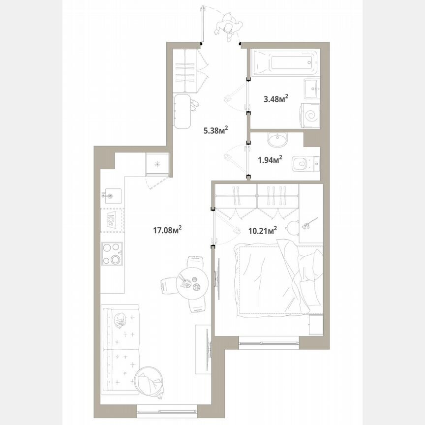 1-к. квартира, 38,1 м², 4/12 эт.
