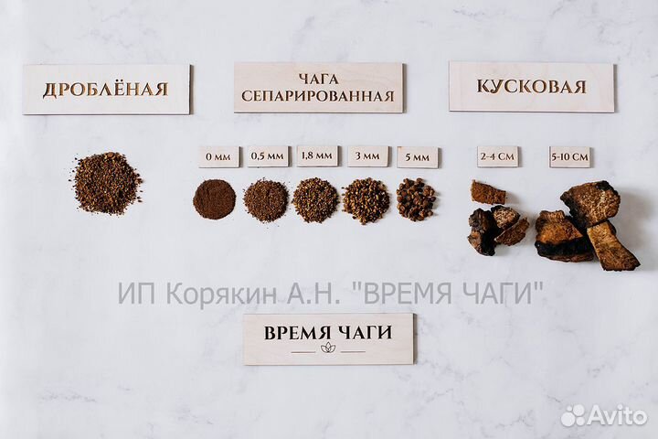 Чага молотая и кусковая сушеная