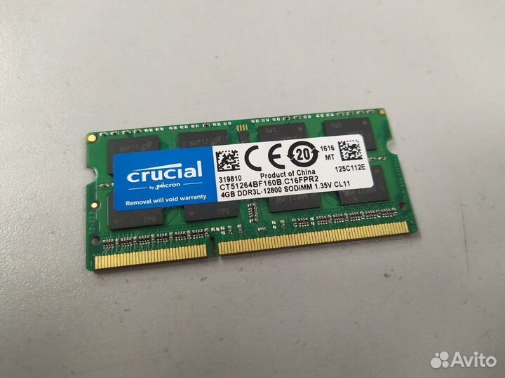 Оперативная память Crucial DDR3L 4Gb 1600Mhz