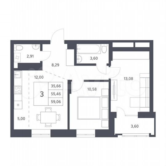 2-к. квартира, 55,5 м², 18/21 эт.