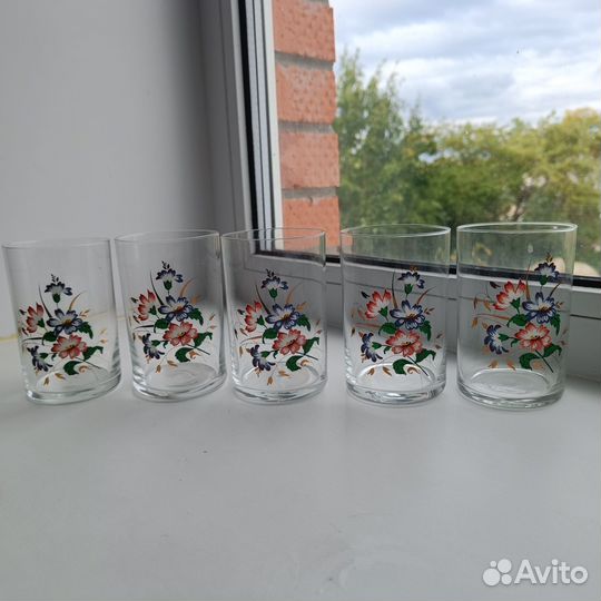 Стаканы стеклянные СССР с цветами и позолотой