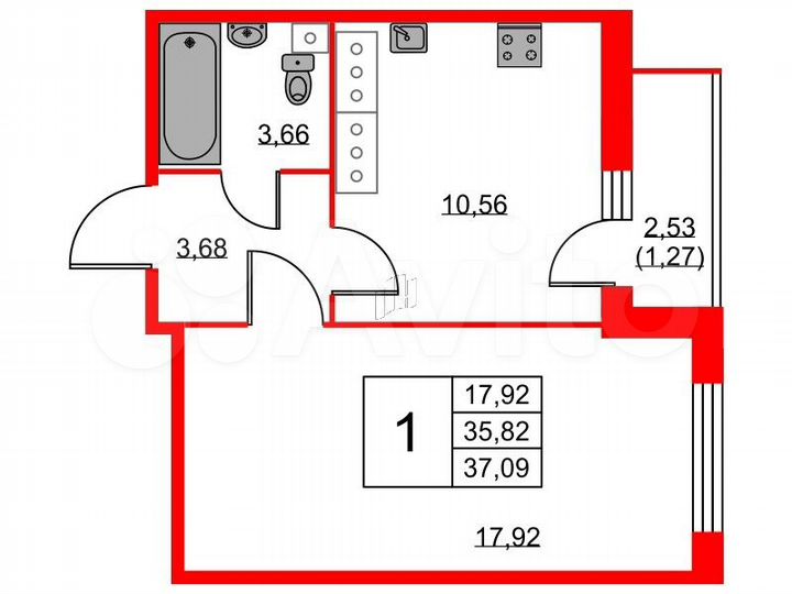 1-к. квартира, 37,1 м², 22/24 эт.