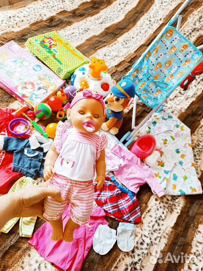 Кукла пупс Беби борн 45 см с коляской и вещами