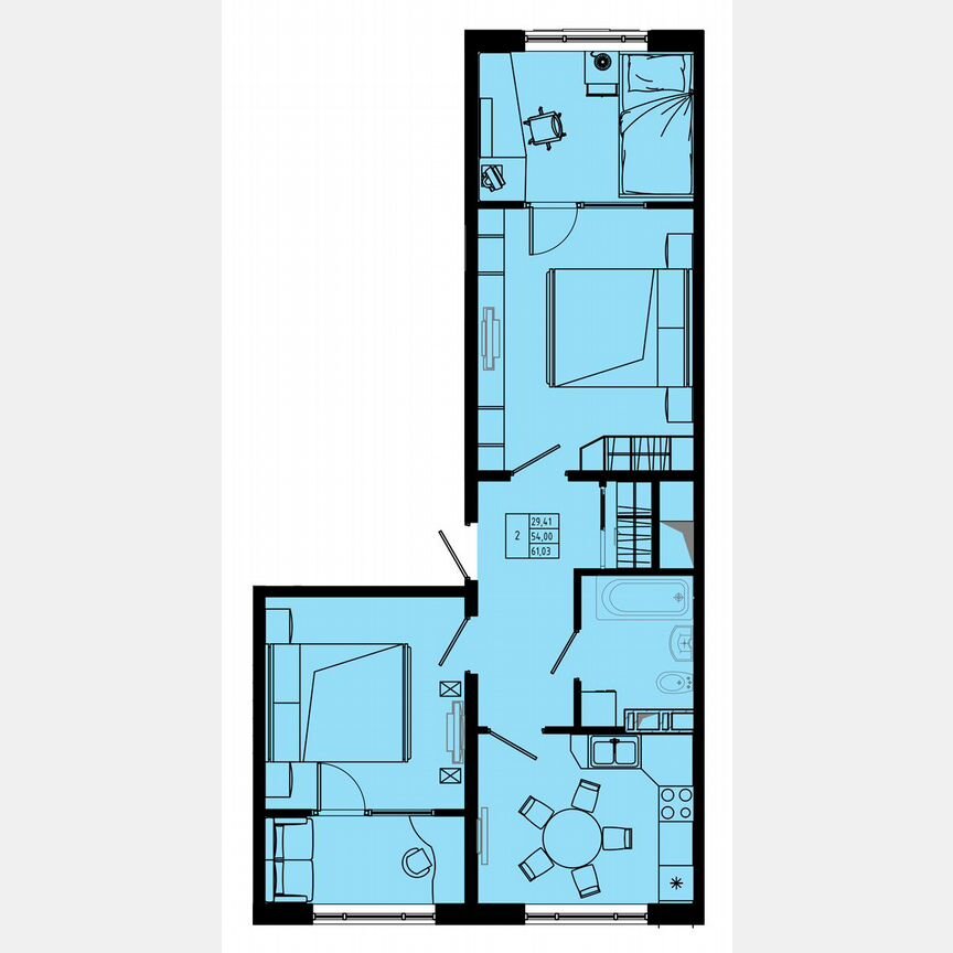 2-к. квартира, 61,7 м², 6/8 эт.