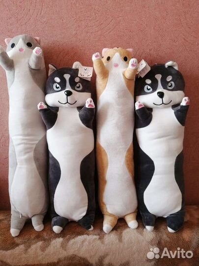 Мягкая игрушка хаски, гусь обнимусь, кот батон