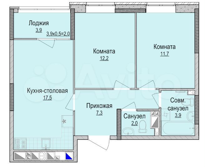 2-к. квартира, 57 м², 4/17 эт.