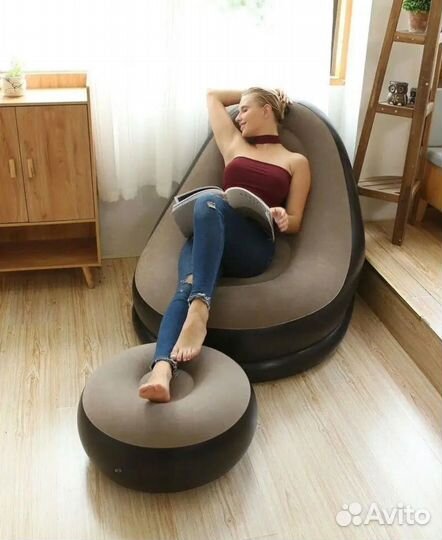 Надувной кресло с пуфиком для дома и туризма