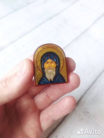 Антоний Великий рукописная дорожная икона
