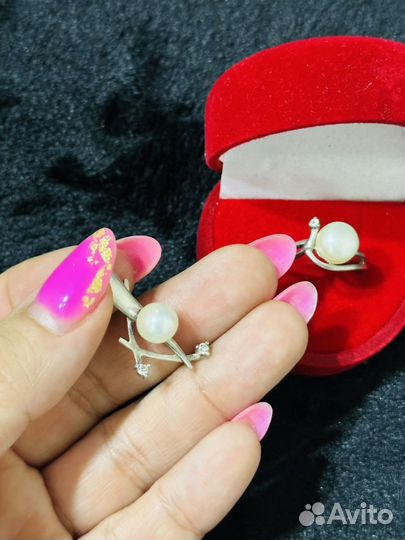 Кольцо и кулон из серебра с жемчугом