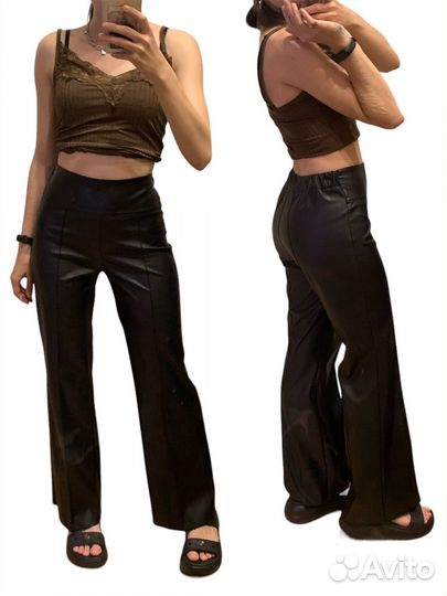 Брюки женские кожанные палаццо