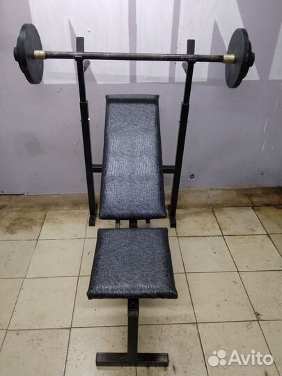 Стойка + скамья + брусья + штанга