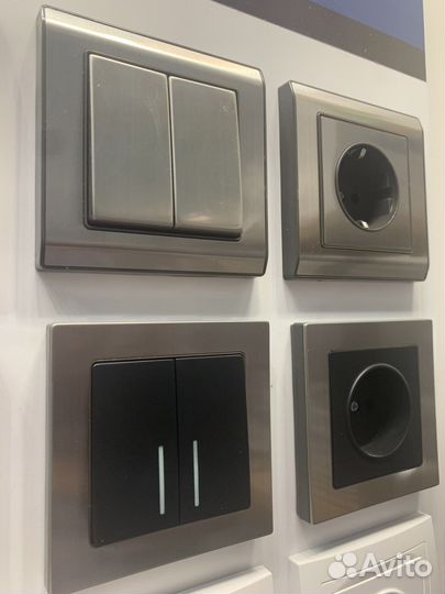 Розетки и выключатели серый никель черный