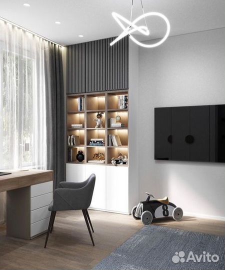 Рабочая зона у окна со шкафом