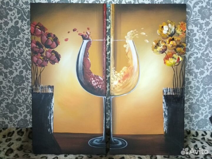 Модульная картина Бокал вина красное и белое