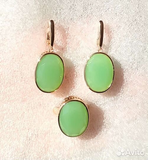 Серьги кольцо золото хризопраз